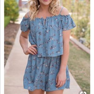 LUSH Sky Blue Floral Romper